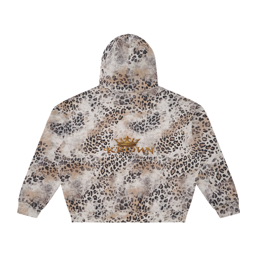 Biba Krown Empire Unisex Vintage Wash Leopard Full Zip Hoodie