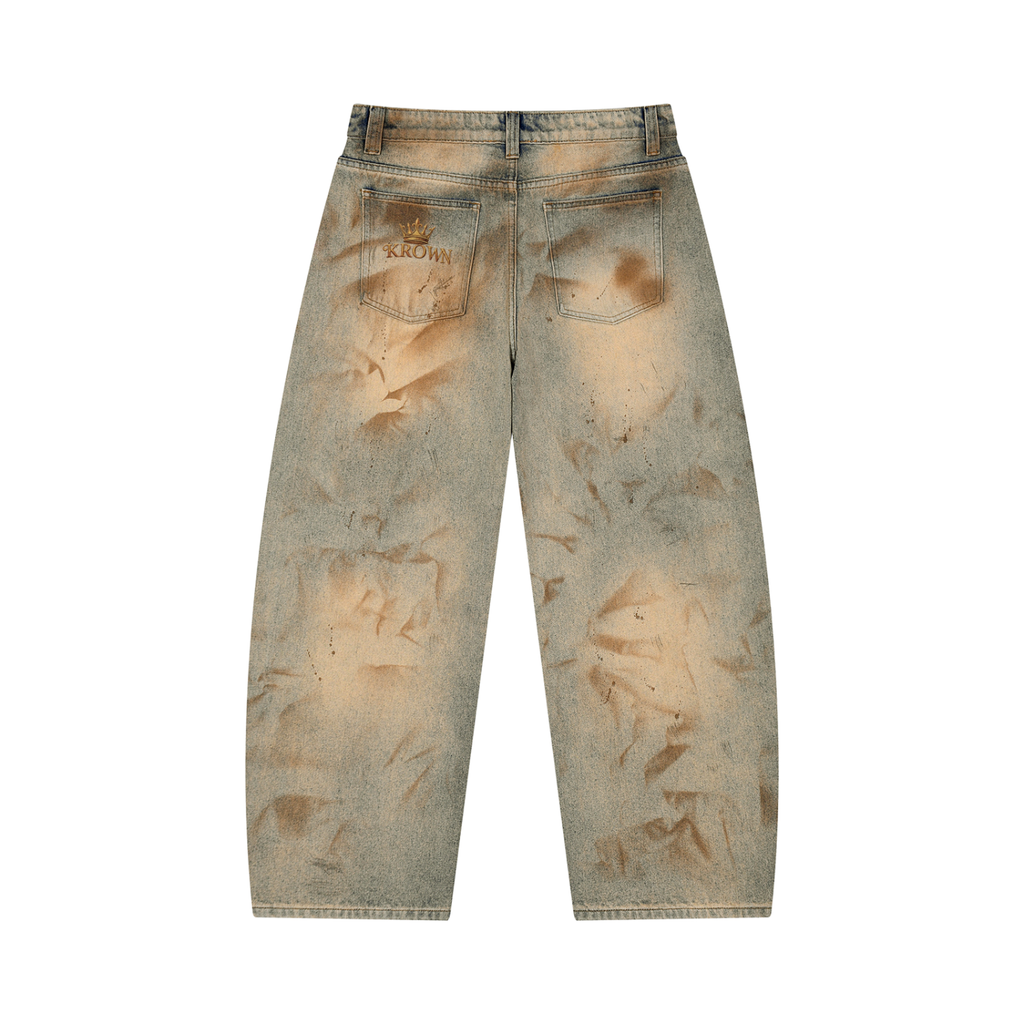 Men’s Vintage Wash Barrel Leg Jeans BIBE KROWN Empire Men's Vintage Wash Jeans