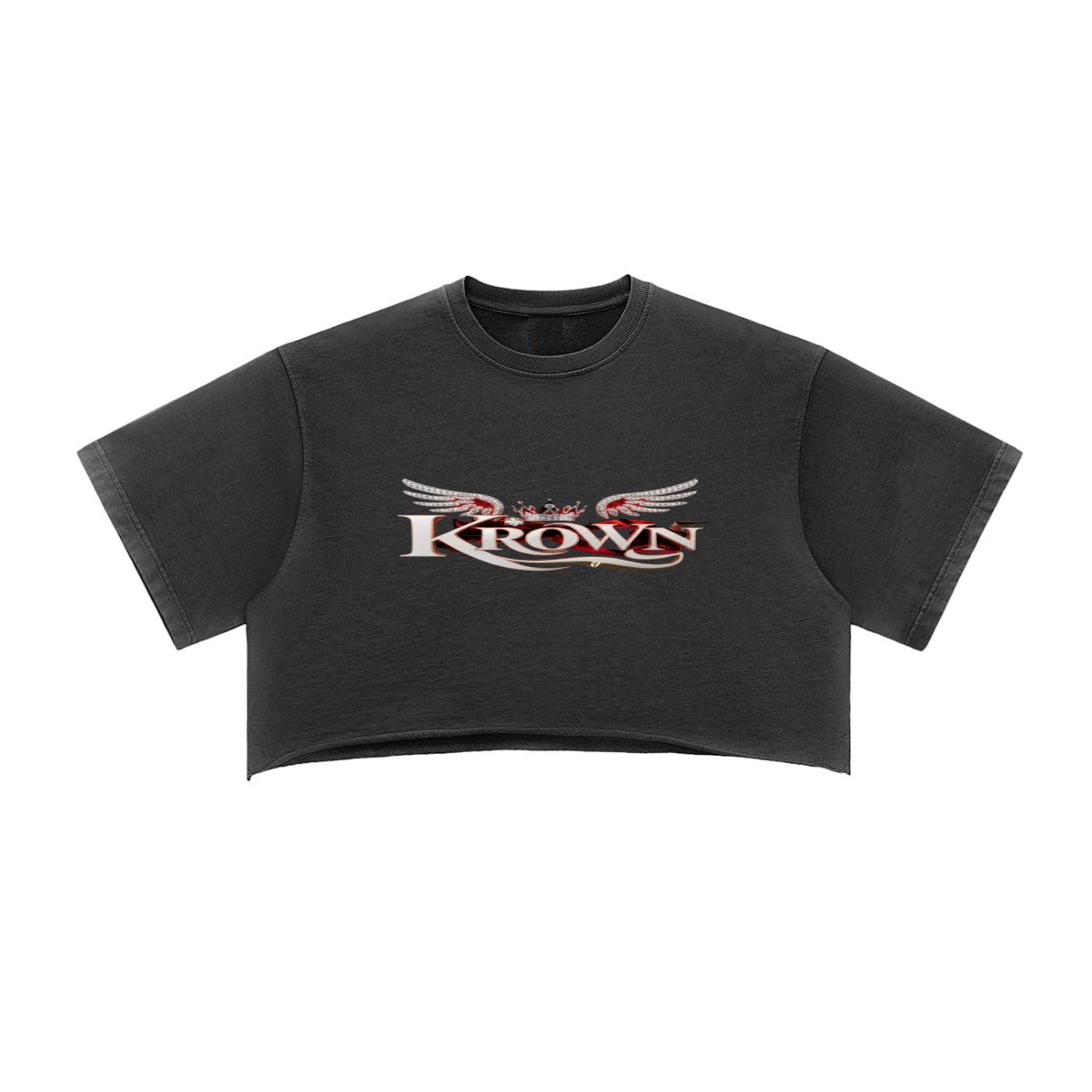 Krown Snow Washed Raw Edge Crop Top