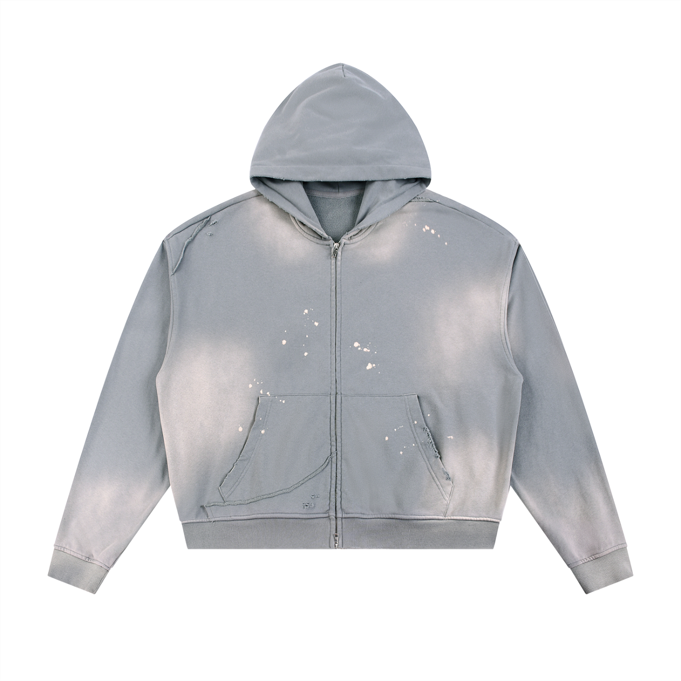 Krown Sun Fade Frayed Raw Edge Fleece Zip Hoodie