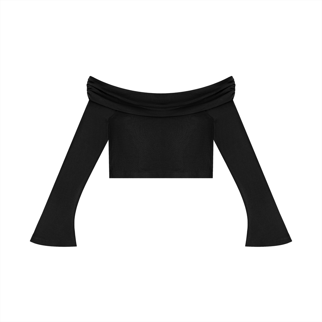 Krown Women's Off-the-Shoulder Bell Sleeve Crop T-Shirt