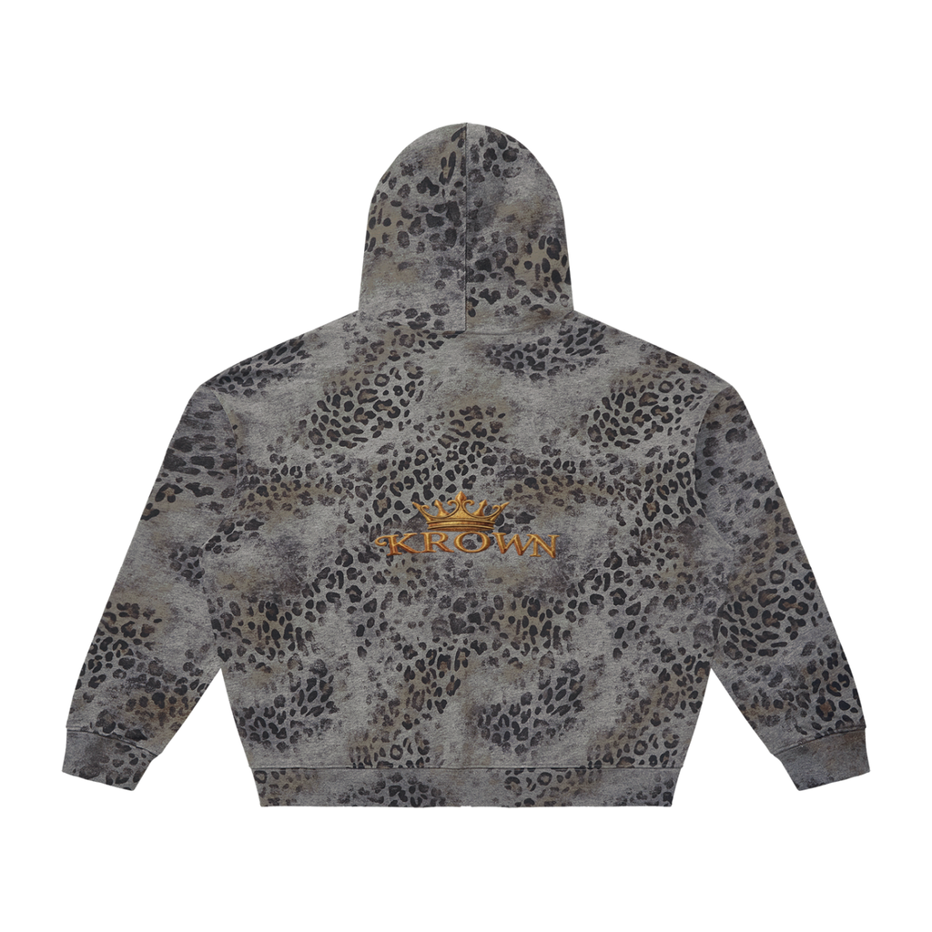 Biba Krown Empire Unisex Vintage Wash Leopard Full Zip Hoodie