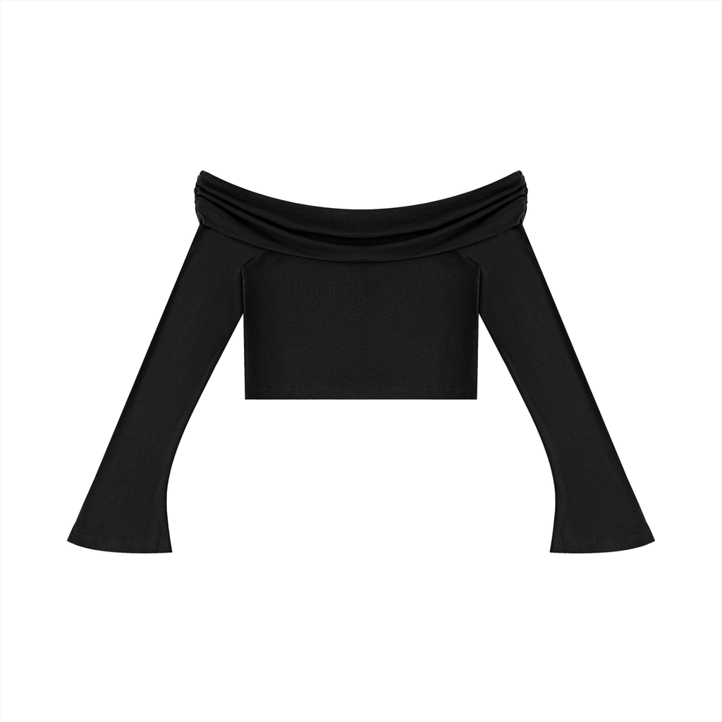 Krown Women's Off-the-Shoulder Bell Sleeve Crop T-Shirt