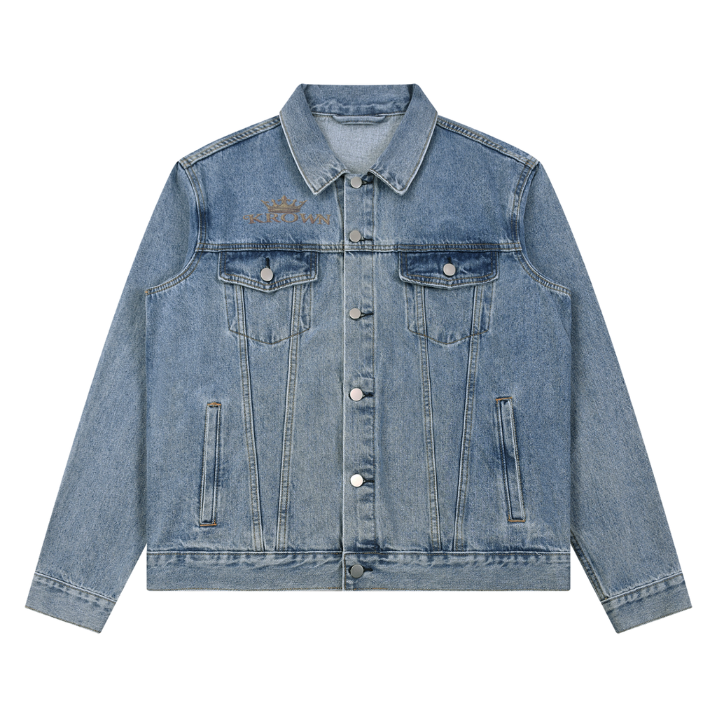 Unisex Vintage Wash Denim Jacket BIBE Krown Empire Denim Jacket