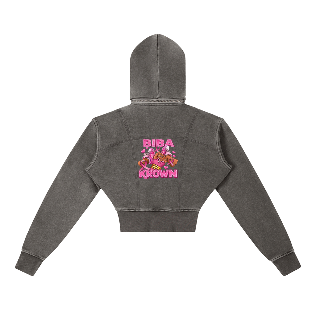 Biba Krown Empire Vintage Washed Cropped Fleece Hoodie