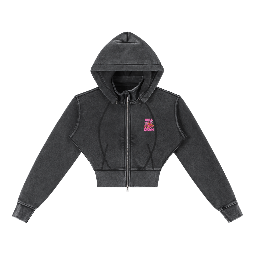 Vintage Washed Cropped Fleece Hoodie