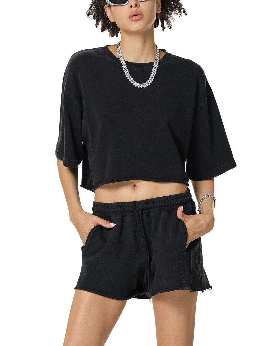 Krown Snow Washed Raw Edge Crop Top