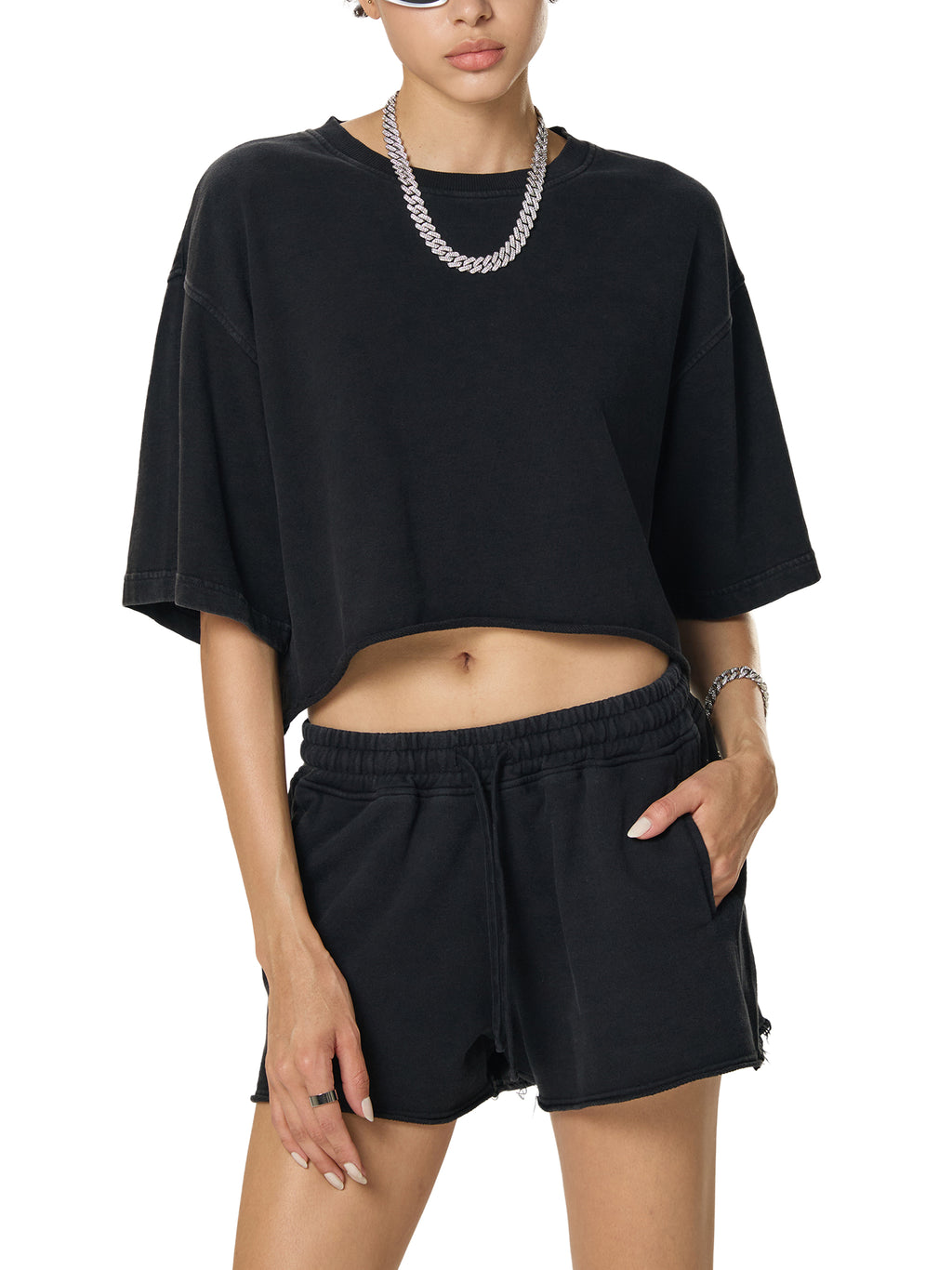 Krown Snow Washed Raw Edge Crop Top
