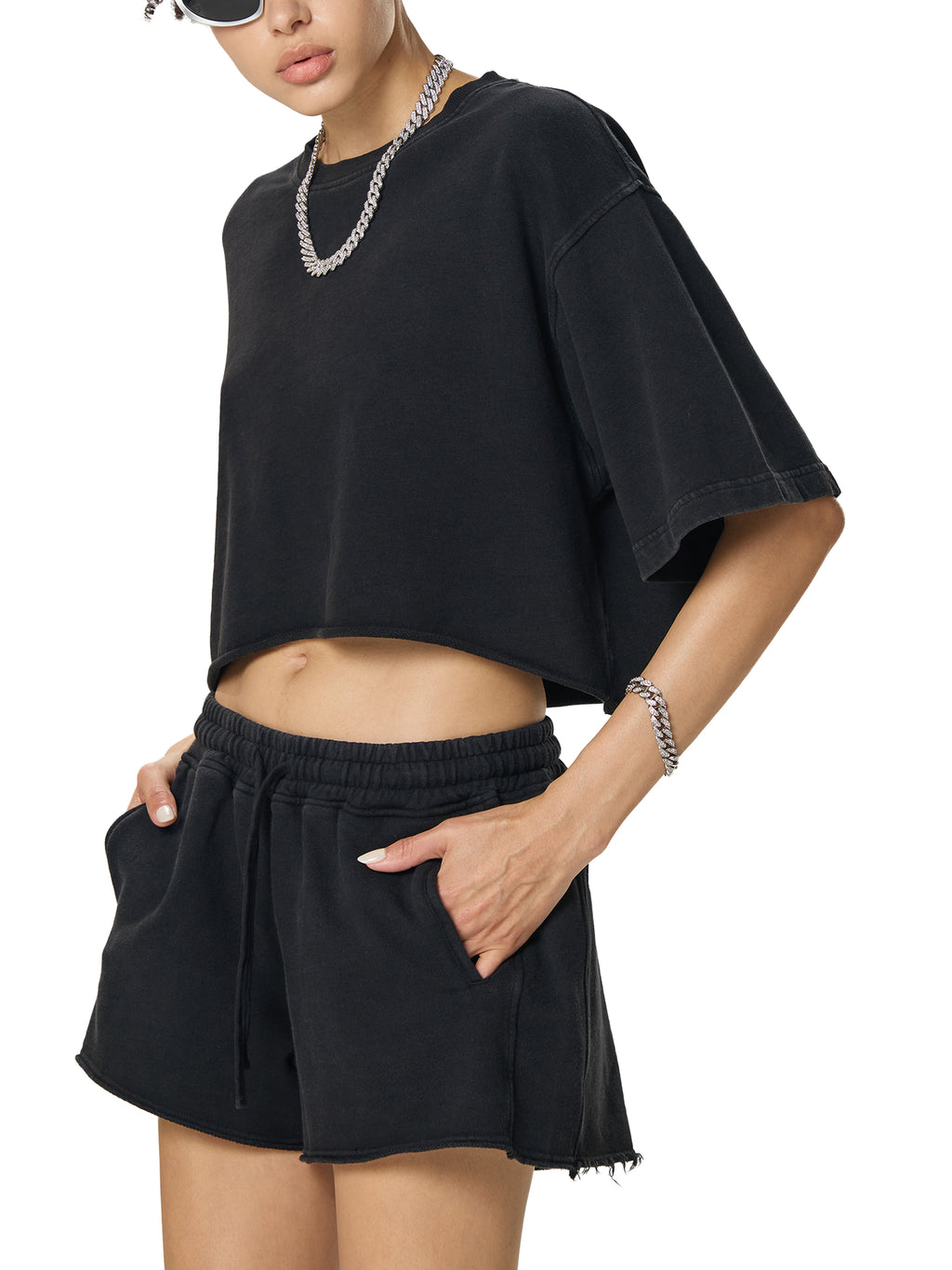 Krown Snow Washed Raw Edge Crop Top