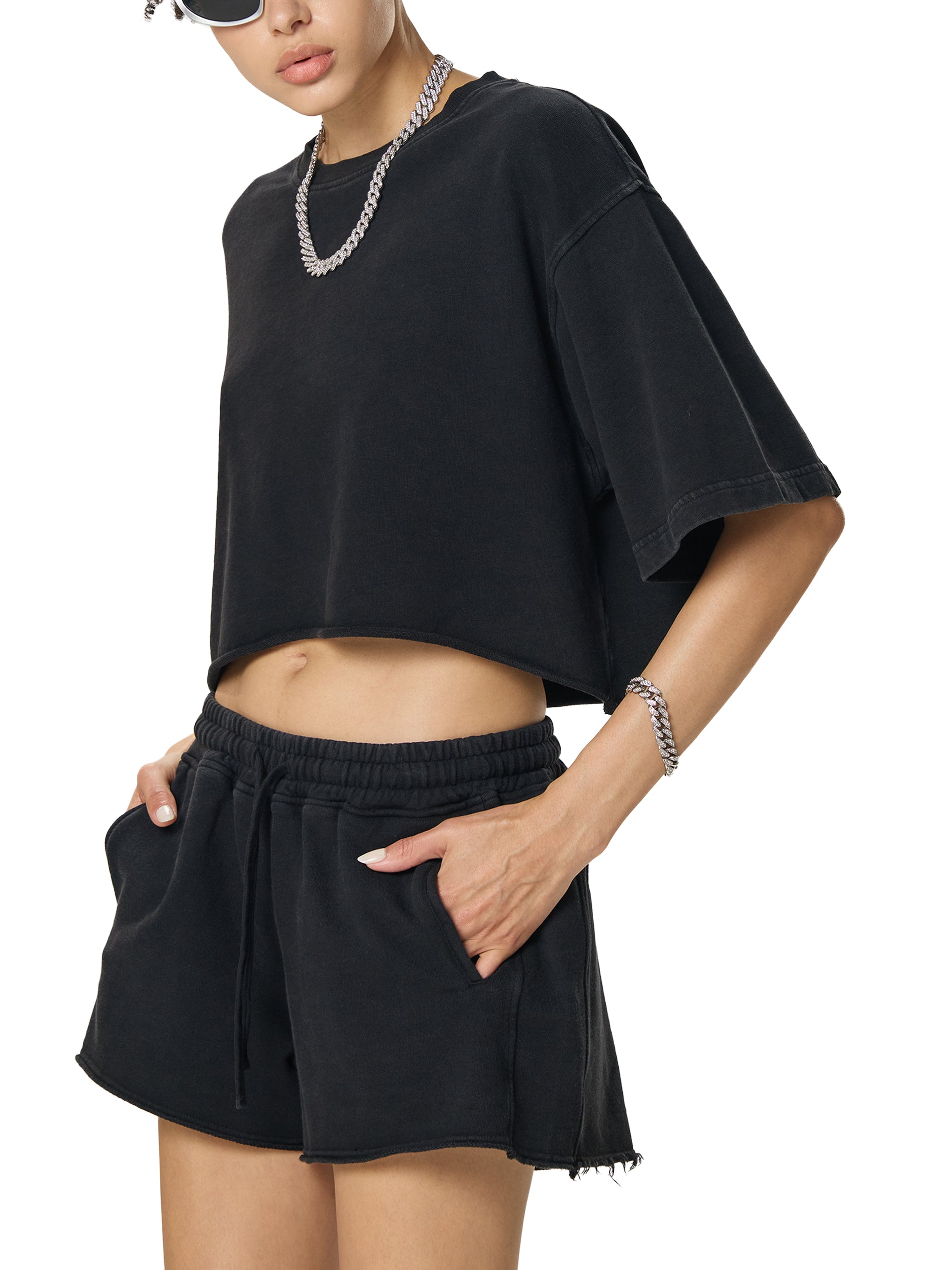 Krown Snow Washed Raw Edge Crop Top