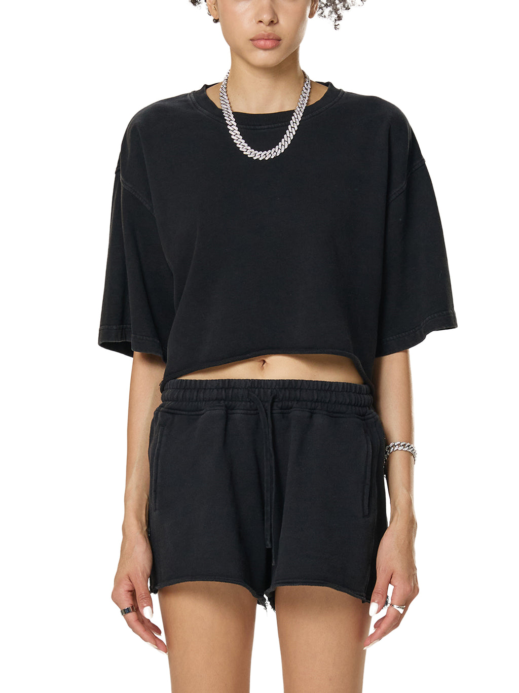 Krown Snow Washed Raw Edge Crop Top