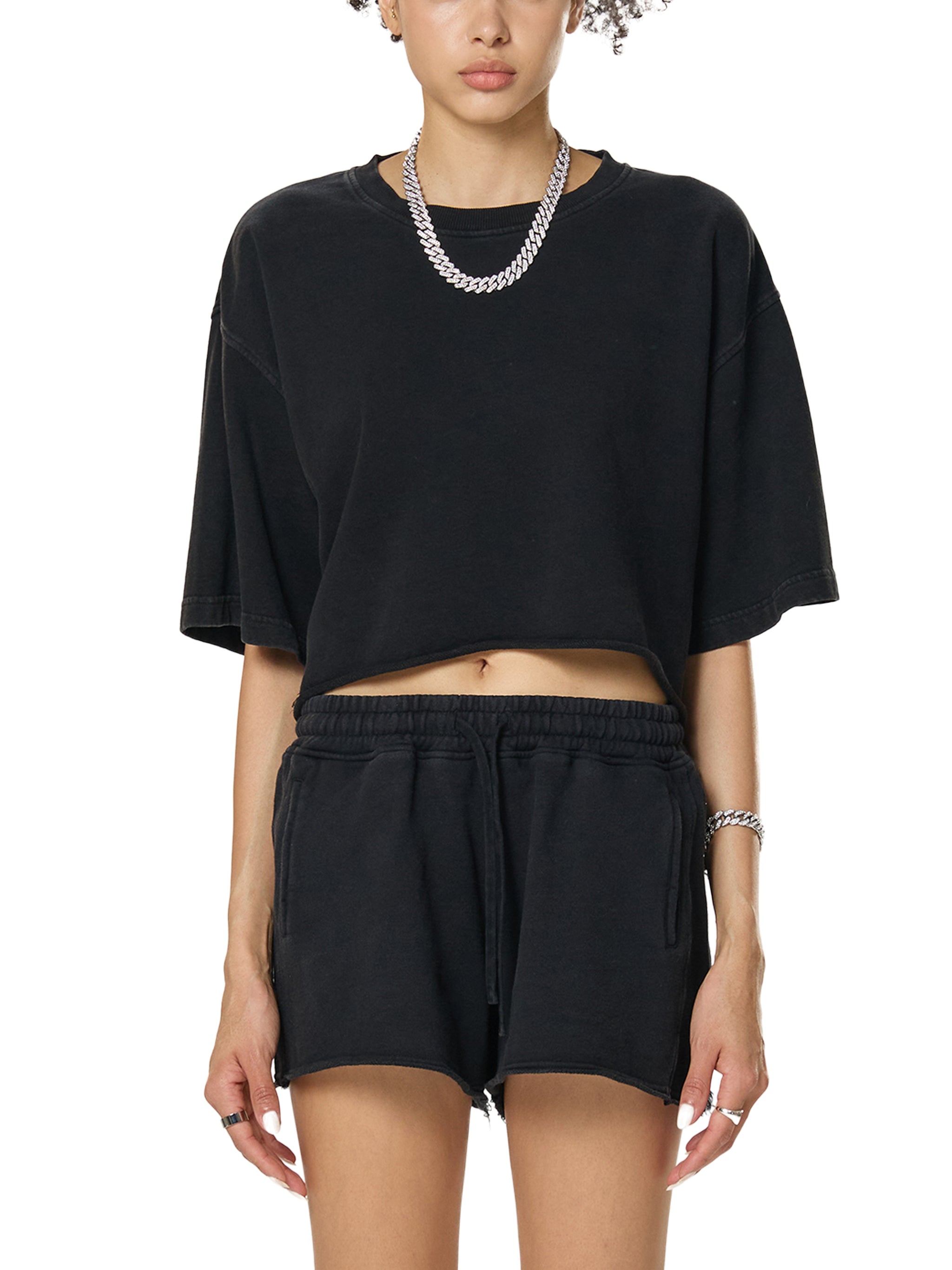 Krown Snow Washed Raw Edge Crop Top