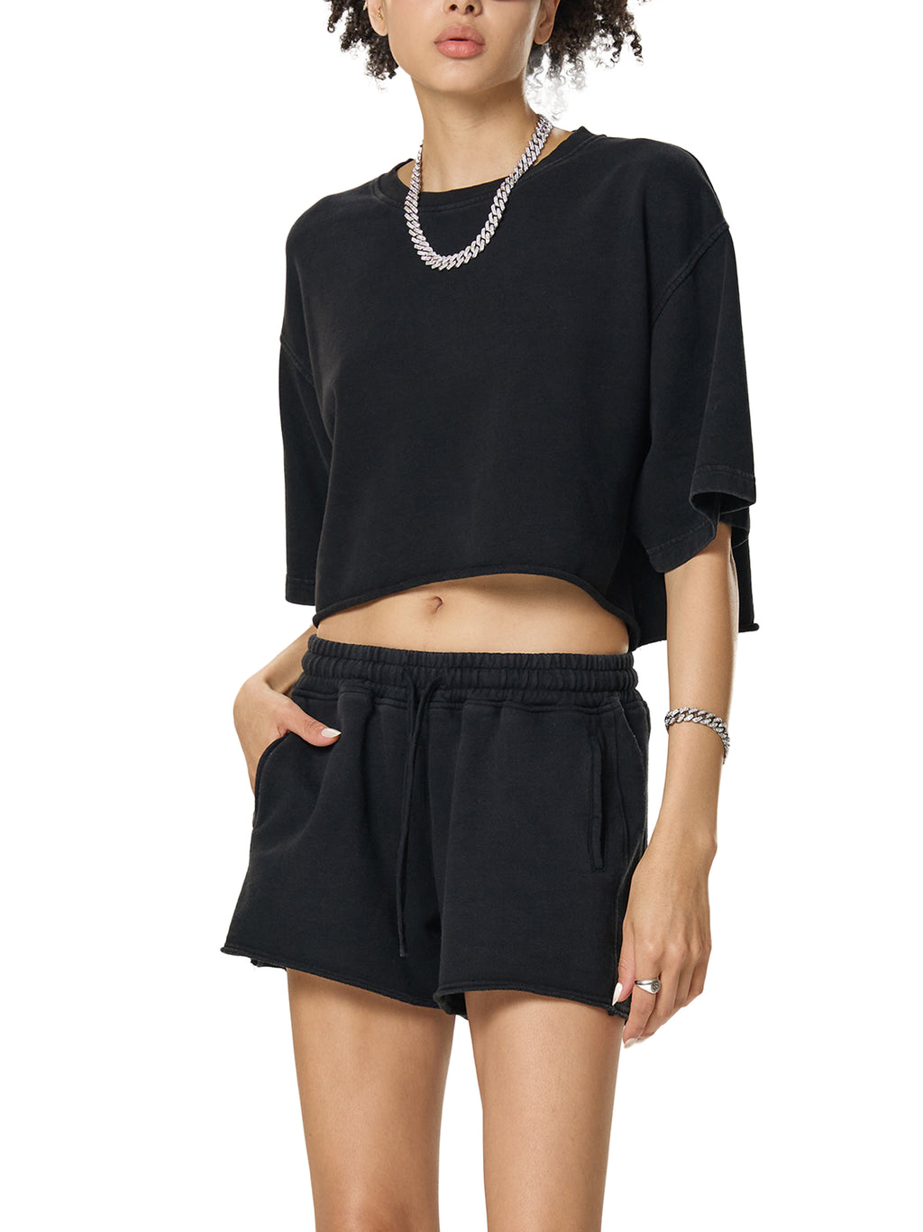 Krown Snow Washed Raw Edge Crop Top