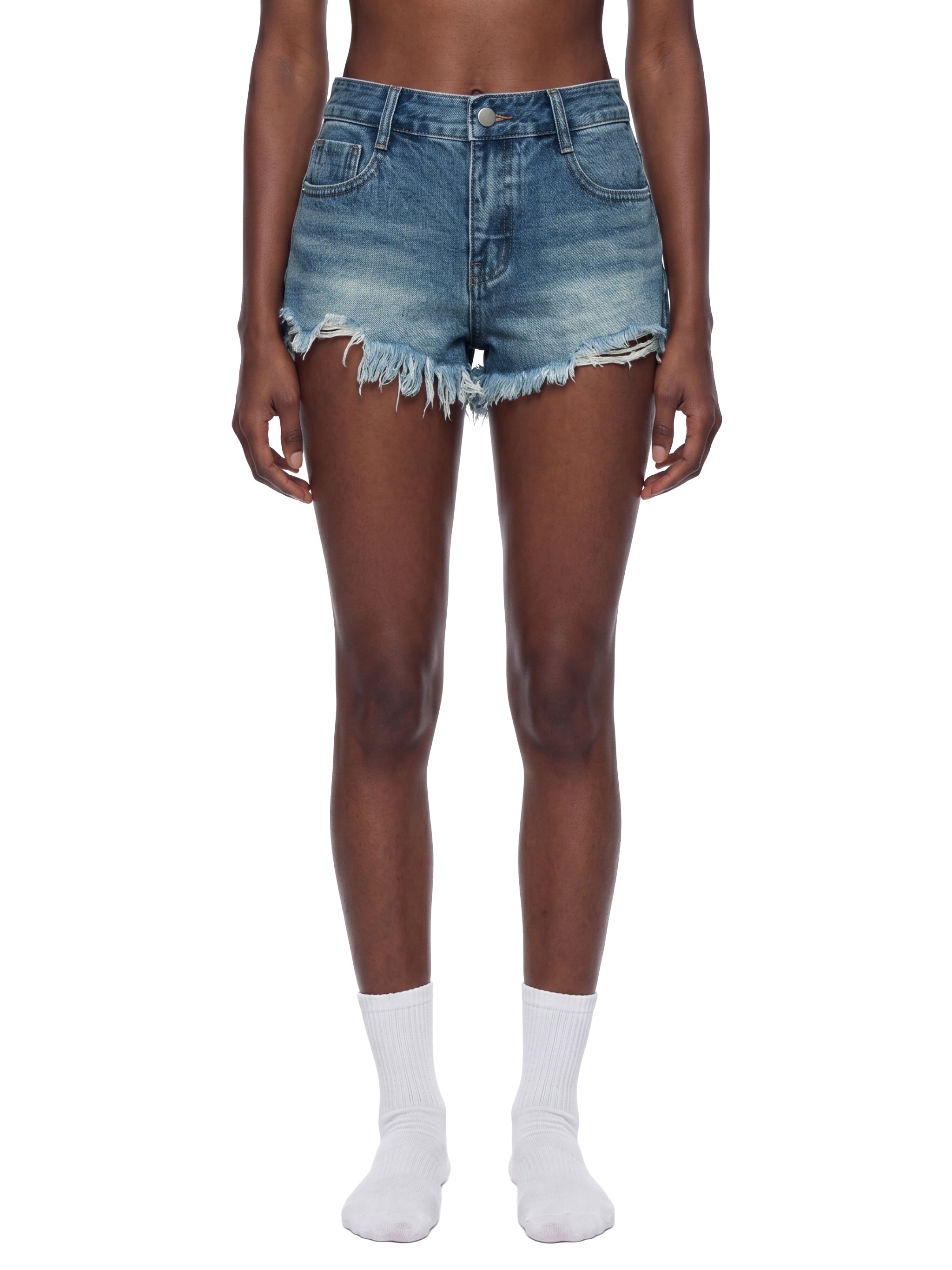 Biba Krown Empire Women's Vintage Wash Raw Hem Denim Shorts