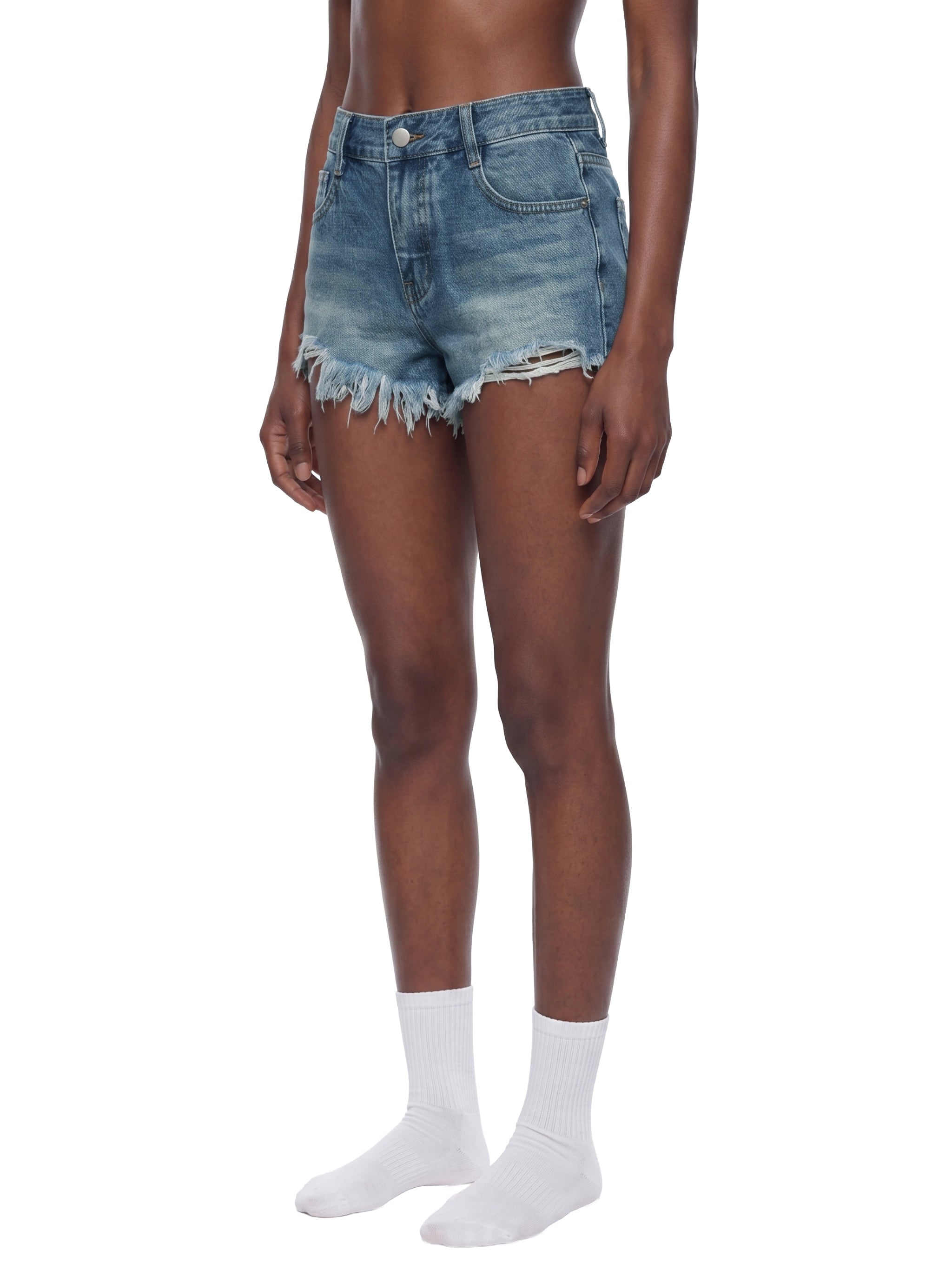 Biba Krown Empire Women's Vintage Wash Raw Hem Denim Shorts