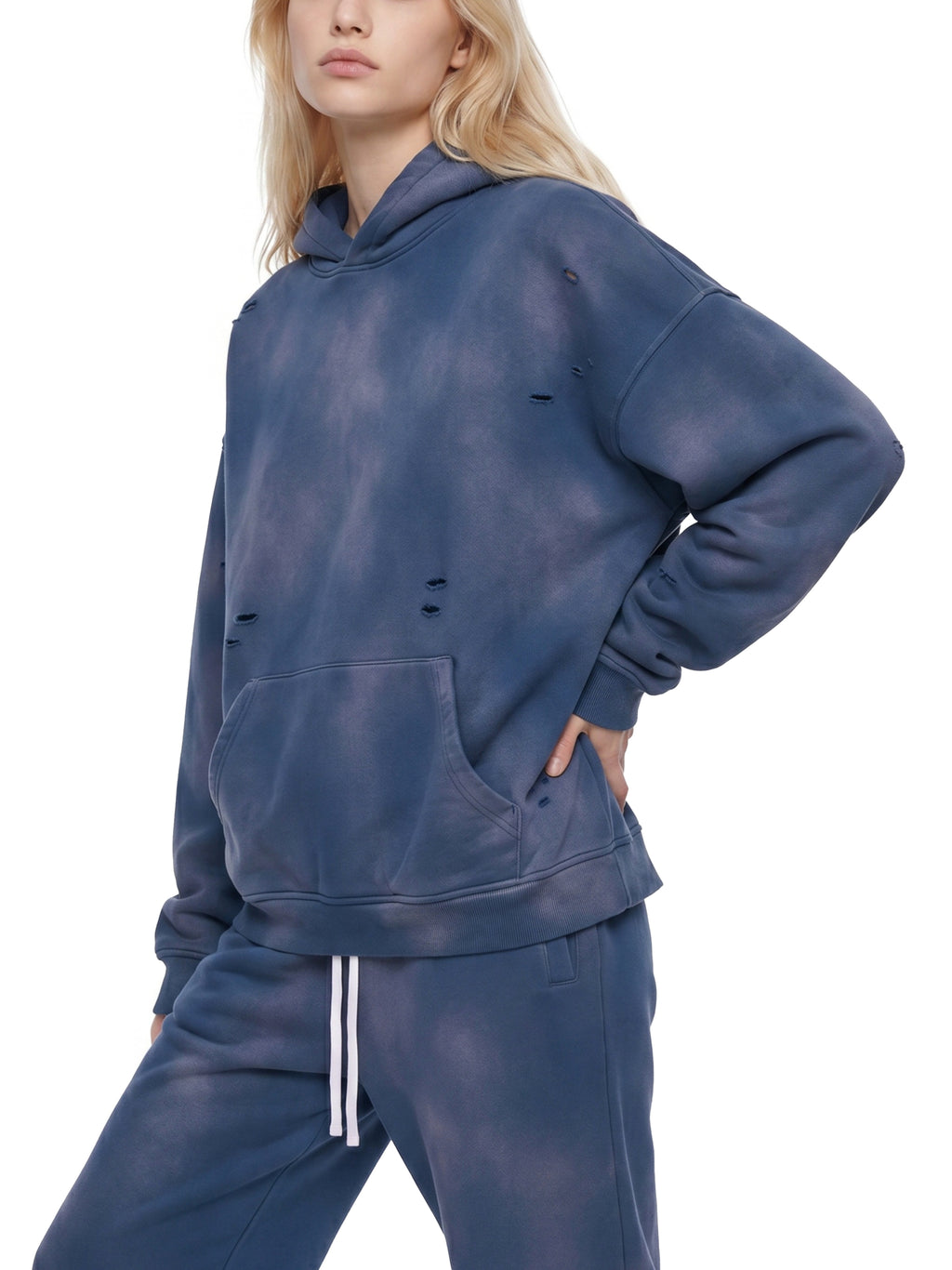 Biba Krown Empire Unisex Sunfade Frayed Fleece Hoodie