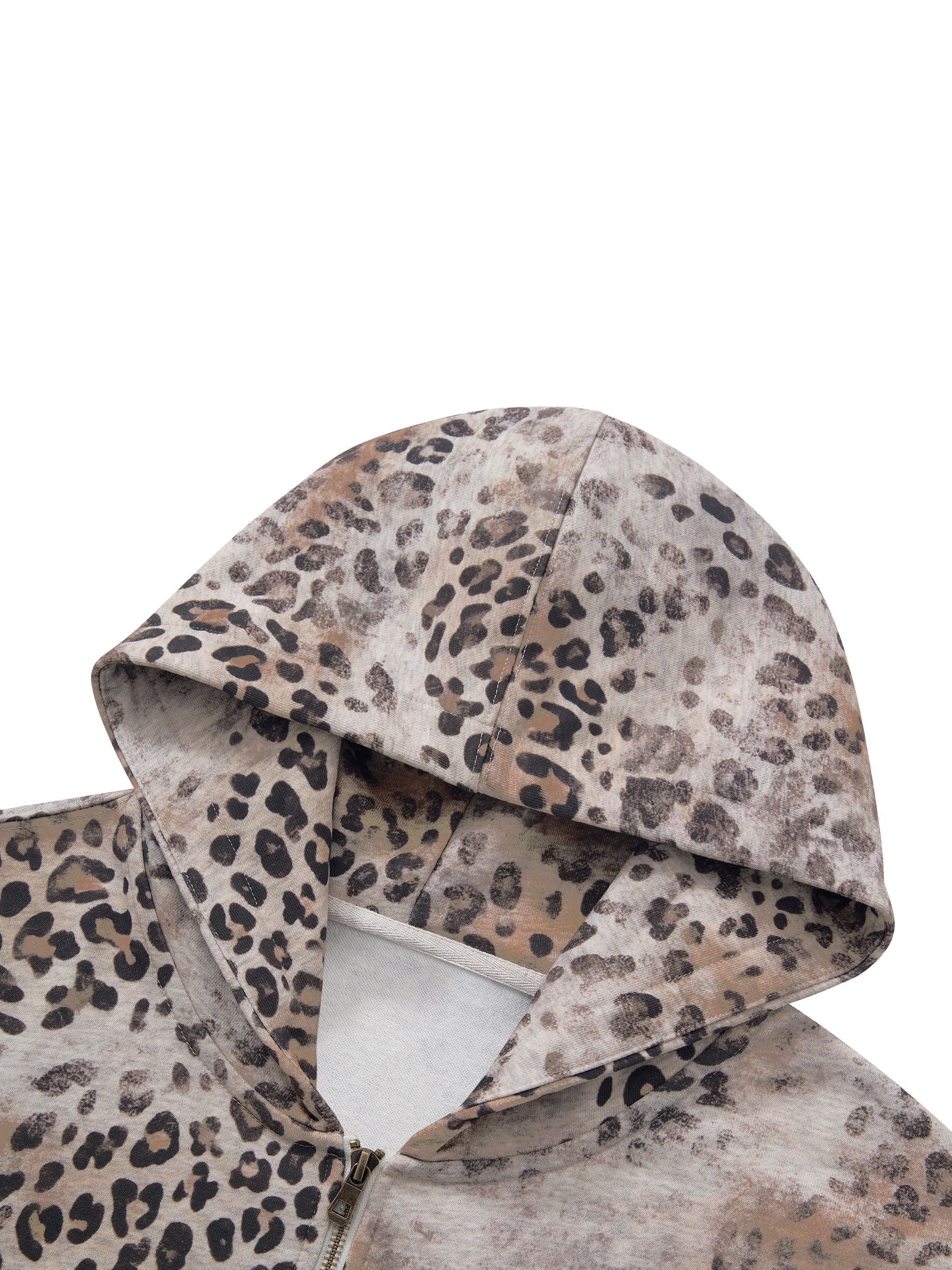 Biba Krown Empire Unisex Vintage Wash Leopard Full Zip Hoodie