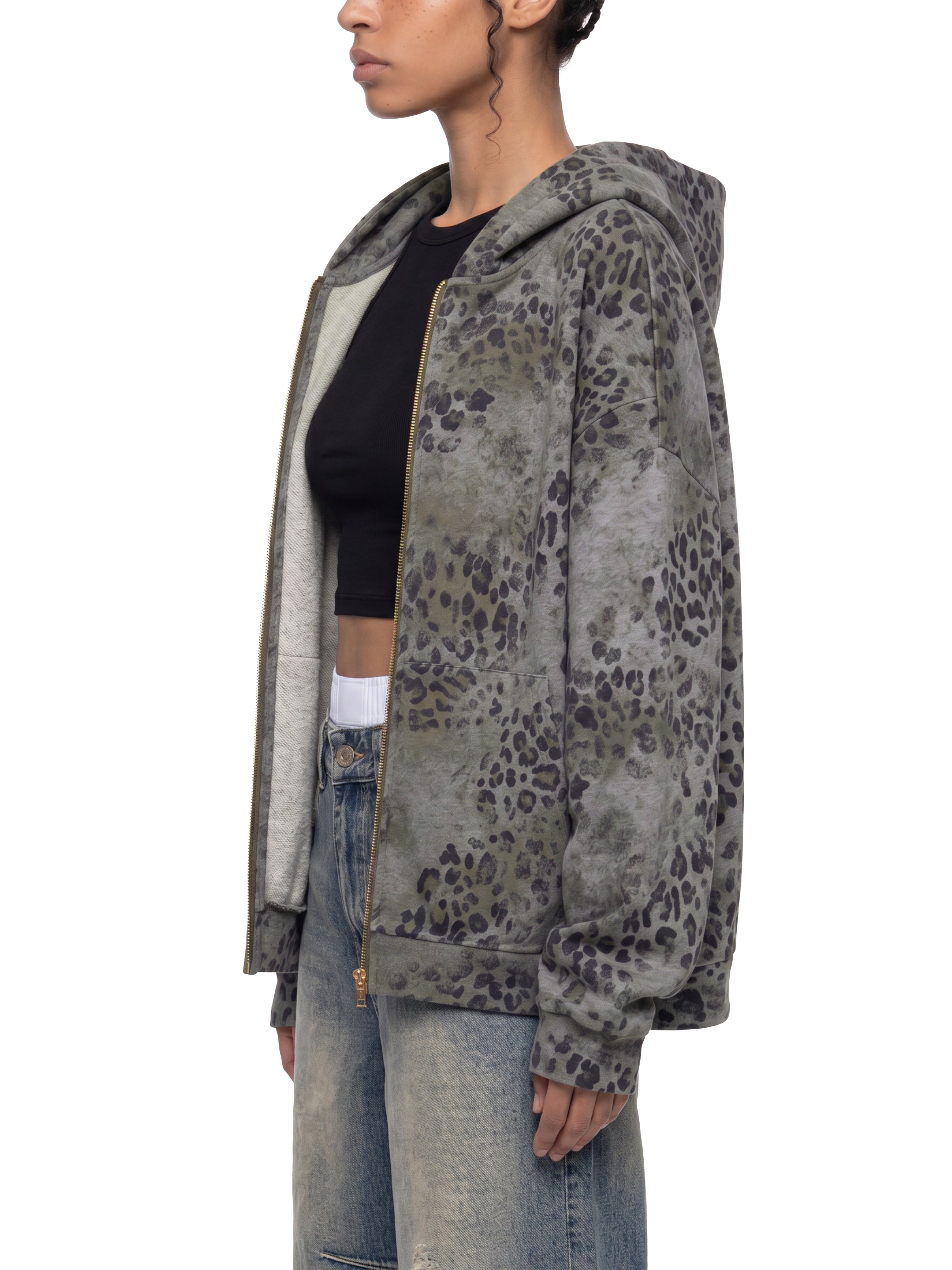 Biba Krown Empire Unisex Vintage Wash Leopard Full Zip Hoodie