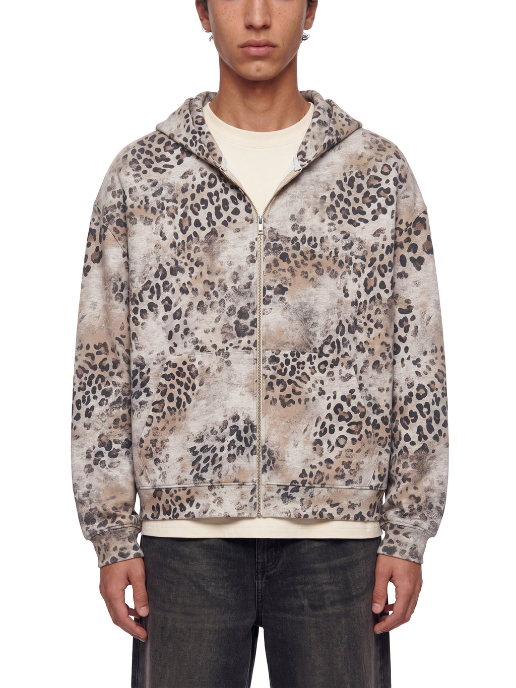 Biba Krown Empire Unisex Vintage Wash Leopard Full Zip Hoodie