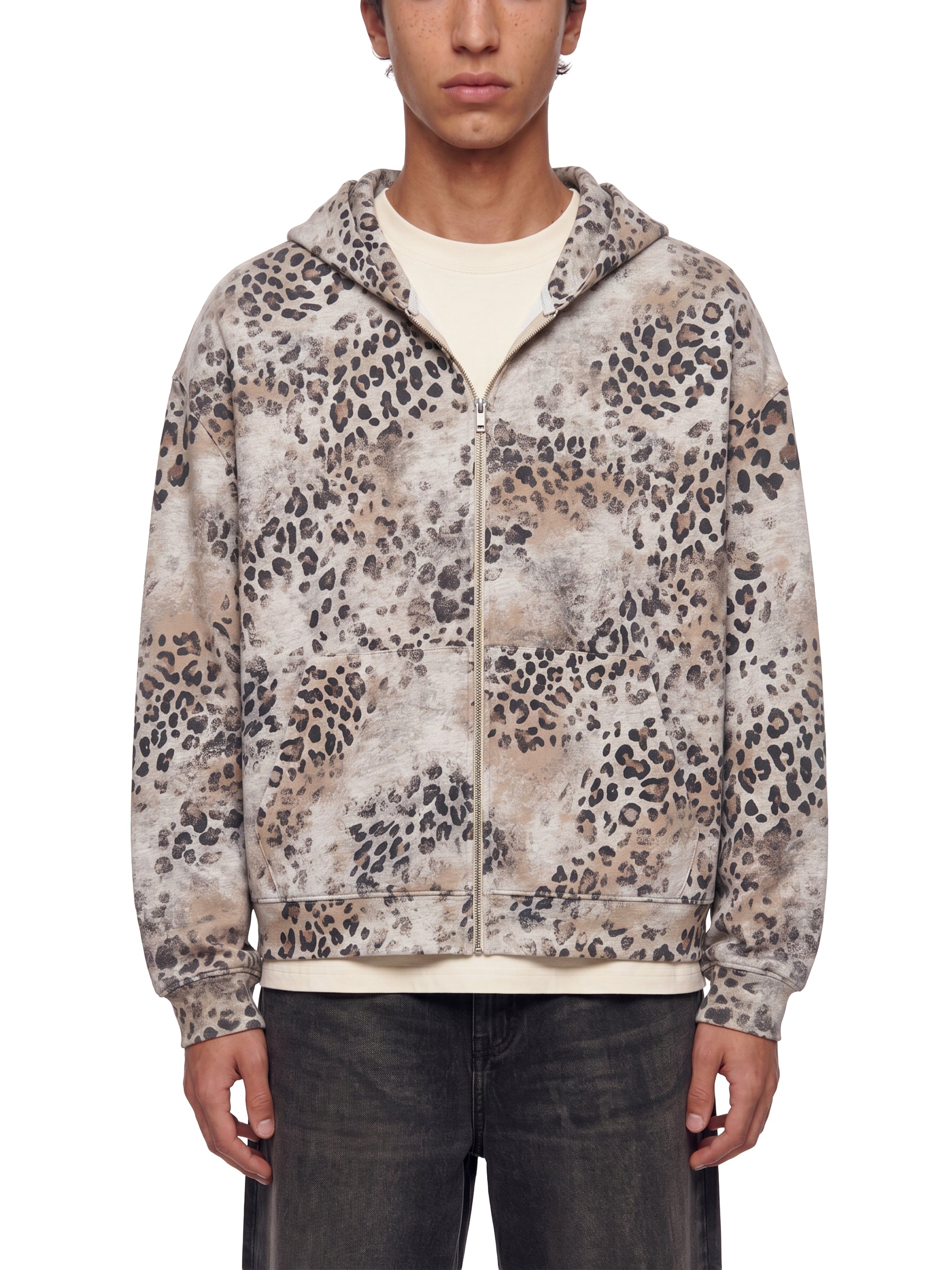 Biba Krown Empire Unisex Vintage Wash Leopard Full Zip Hoodie