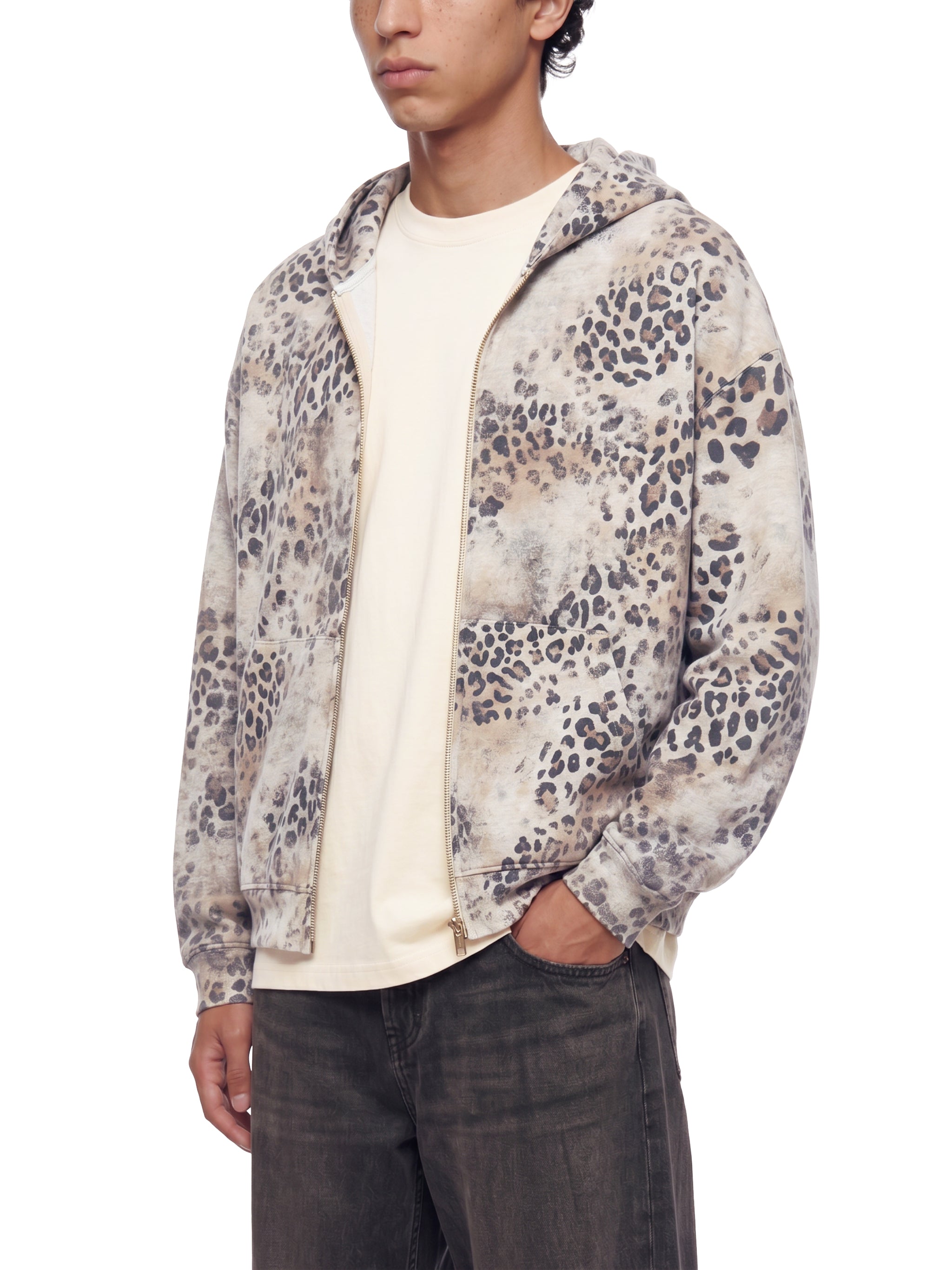 Biba Krown Empire Unisex Vintage Wash Leopard Full Zip Hoodie