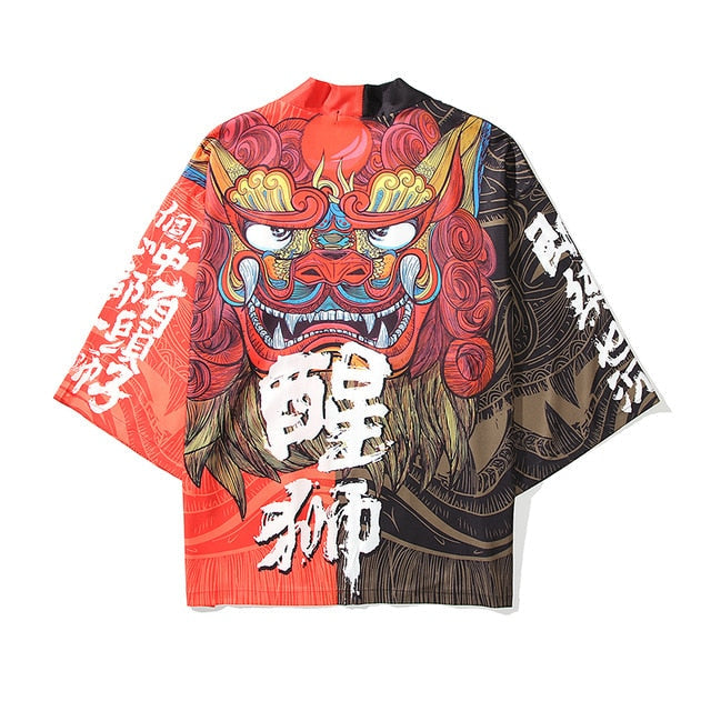 i Japanese Style Anime Tiger Cardigan Kimono Cosplay Harajuku Women Men Yukata Streetwear White Traditional Robe Tops