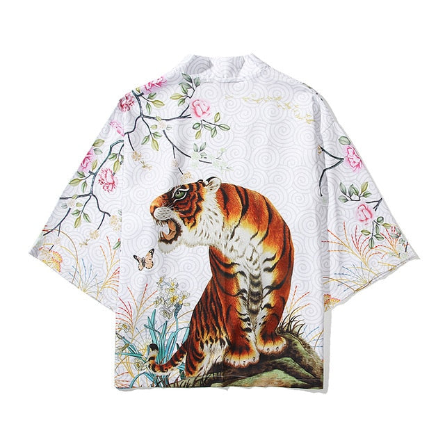 i Japanese Style Anime Tiger Cardigan Kimono Cosplay Harajuku Women Men Yukata Streetwear White Traditional Robe Tops